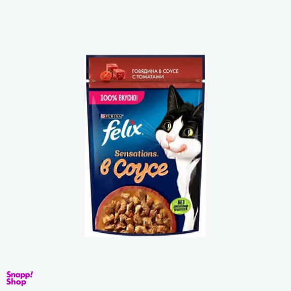 پوچ گربه فلیکس طعم گوشت گاو و گوجه فرنگی در سس وزن 75 گرم