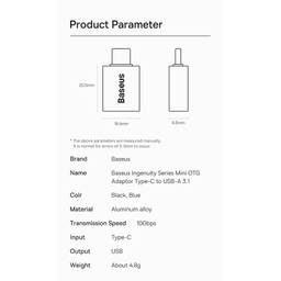مبدل USB-C به USB 3.1 بیسوس مدل 10Gbps-OTG