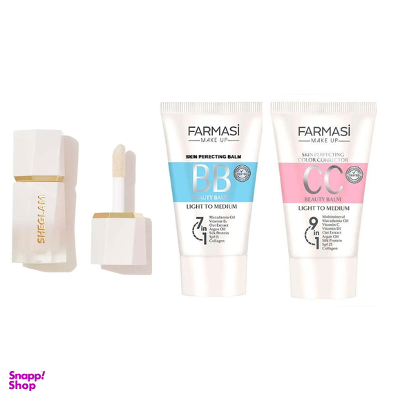 هایلایتر مایع شیگلم مدل Vanila Frost به همراه کرم پودر BB فارماسی شماره 02 و کرم پودر CC مدل 9In1