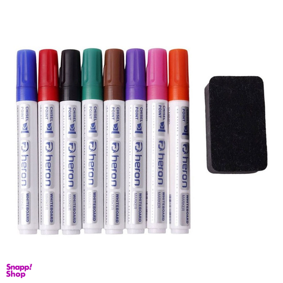 ست ماژیک وایت برد هرون بسته 8 رنگ به همراه تخته پاک کن