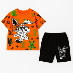 ست تیشرت و شلوارک مدل ال وی رنگ نارنجی