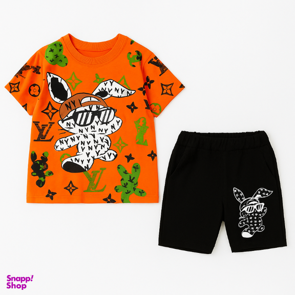 ست تیشرت و شلوارک مدل ال وی رنگ نارنجی