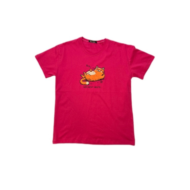 تیشرت زنانه مدل گربه تنبل کد Solo23 رنگ صورتی