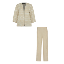 ست مانتو و شلوار زنانه اپلیکه مدل گندم رنگ کرم