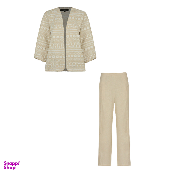 ست مانتو و شلوار زنانه اپلیکه مدل گندم رنگ کرم