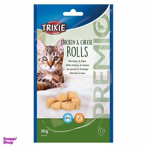 تشویقی گربه تریکسی مدل رولی با طعم مرغ و پنیر وزن 50 گرم