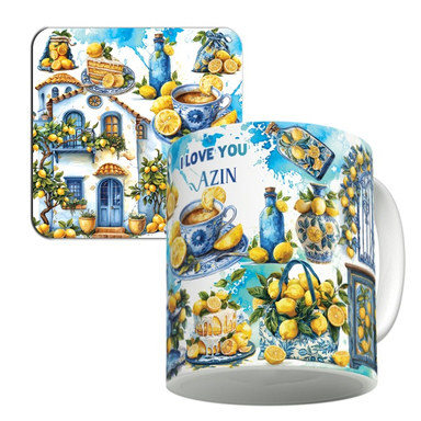 ماگ لاژید مدل اسم آذین طرح دوستت دارم به همراه زیرلیوانی