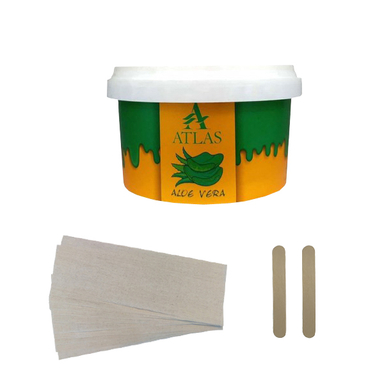 موم موبر اطلس مدل آلوورا حجم 700 میلی‌ لیتر به همراه پد اپیلاسیون بسته 10 عددی و آبسلانگ موم بسته 2 عددی