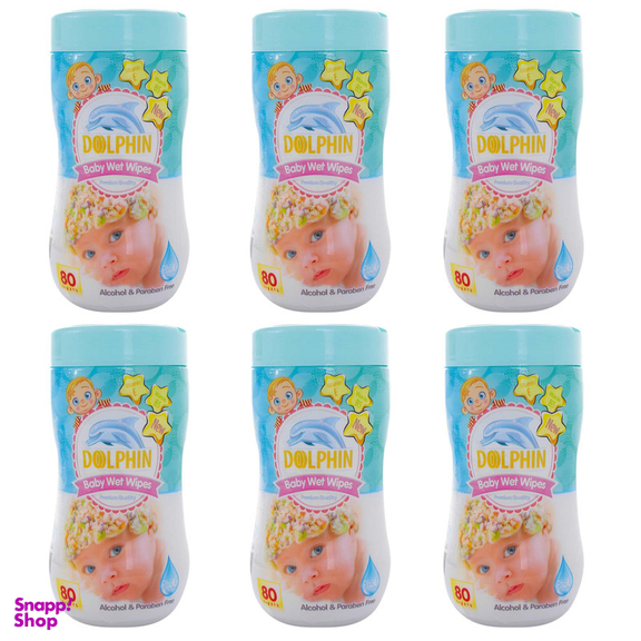 دستمال مرطوب کودک دلفین مدل Premium مجموعه 6 عددی