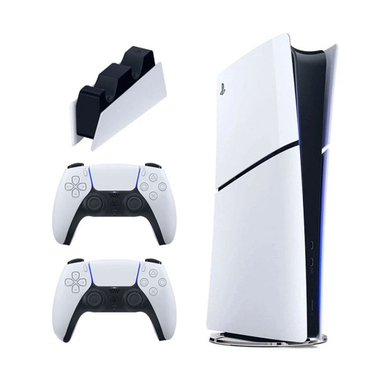 کنسول بازی سونی مدل PlayStation 5 Slim Digital Edition ظرفیت 1 ترابایت ریجن 2016B اروپا به همراه دسته اضافی و پایه شارژر