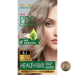 کیت رنگ مو کلینیک کیندی مدل Pro Green شماره 8.1 رنگ بلوند خاکستری روشن