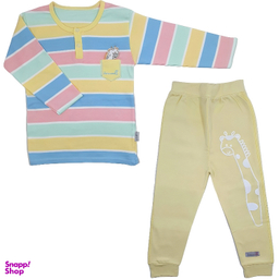 ست بلوز آستین بلند و شلوار کودک به آوران طرح راه راه زرافه