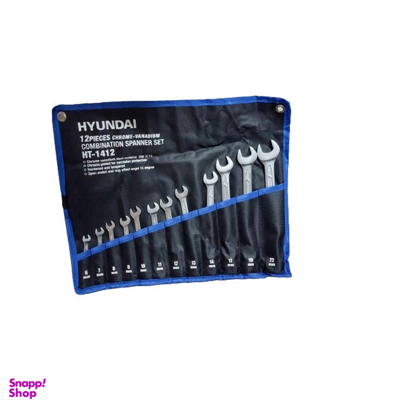 آچار یک سر تخت و یک سر رینگ هیوندای مدل HT-1412 مجموعه 8 عددی