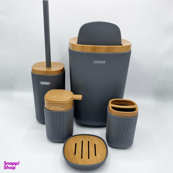 ست سرویس بهداشتی پنج پارچه کنتراست مدل روما 7900 طرح چوب