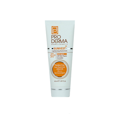 ضد آفتاب ضد لک و روشن کننده پرودرما مدل Sunvest SPF50 بی رنگ حجم 40 میلی لیتر