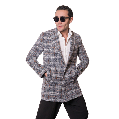 پالتو مردانه مدل چهارخانه کشمیر رنگ عسلی