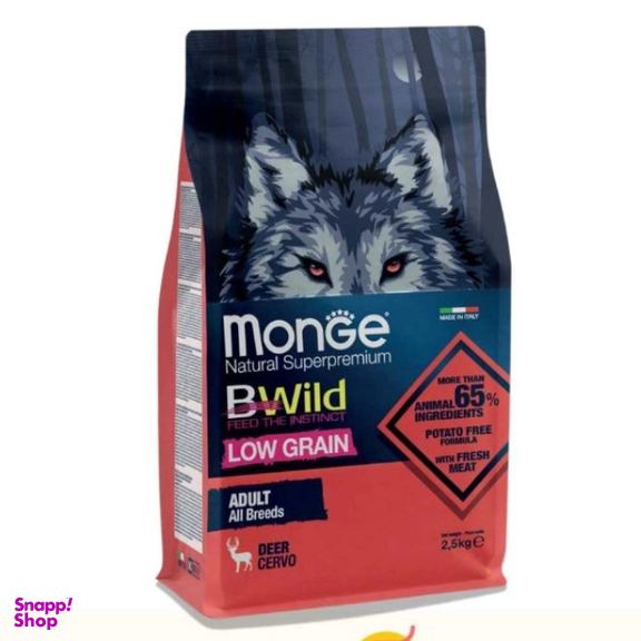 غذای خشک سگ مونگه مدل BWild کم غلات طعم گوشت گوزن وزن 2.5 کیلوگرم