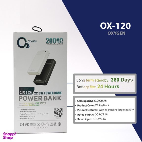 پاوربانک اکسیژن مدل OX120 ظرفیت 20000 میلی‌ آمپر ساعت
