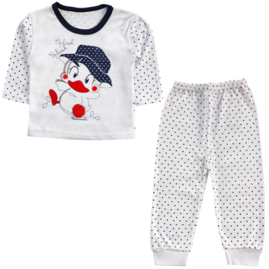 ست تیشرت آستین بلند و شلوار راحتی نوزادی مدل اردک کد 4117 رنگ سفید