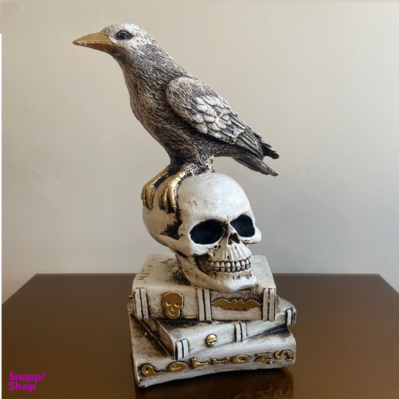 مجسمه مدل کلاغ و جمجمه و کتاب