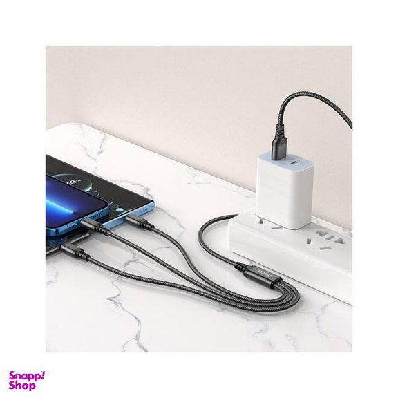 کابل تبدیل 3 کاره USB به لایتنینگ و MicroUSB و USB-C هوکو مدل X76 3IN1 طول 1 متر