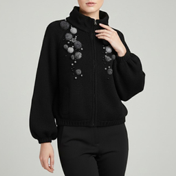 ژاکت زنانه گره استایل مدل قاب شب با حباب های کچه و جواهر دوزی رنگ مشکی