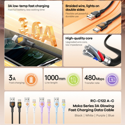 کابل تبدیل USB به Type-C ریمکس مدل Fast Charge 3A Moka طول 1 متر