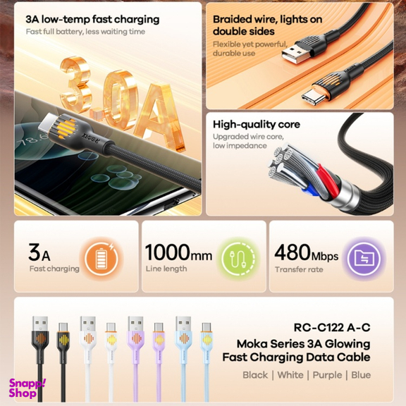 کابل تبدیل USB به Type-C ریمکس مدل Fast Charge 3A Moka طول 1 متر
