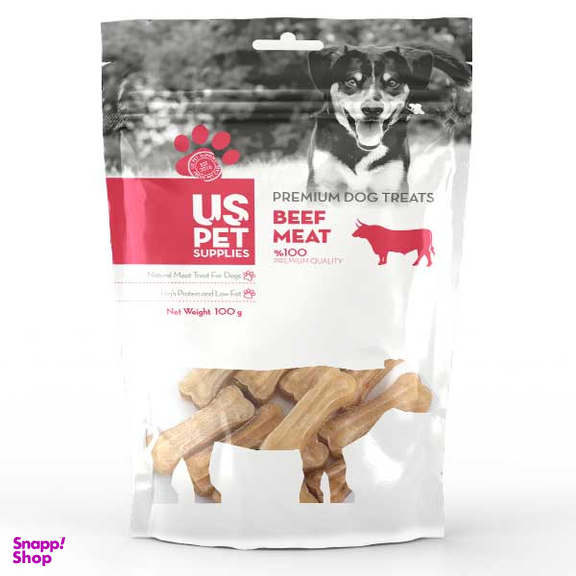 تشویقی یو اس پت مخصوص سگ مدل استخوان ژلاتینی 2 اینچ طعم گوشت گوساله وزن 100 گرم