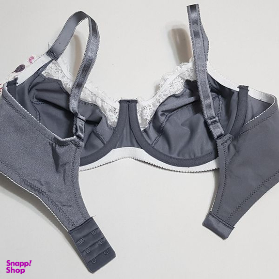 سوتین زنانه لین مدل فنردار گیپور گلدار کد 4680-608 رنگ طوسی