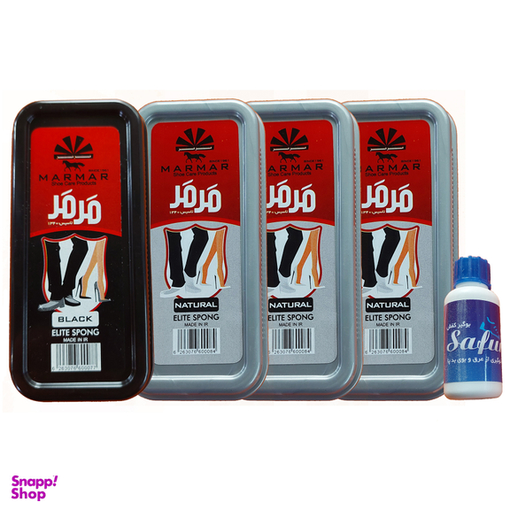 واکس ابری براق کننده کفش مرمر مدل مگا بسته 4 عددی به همراه پودر بوگیر کفش