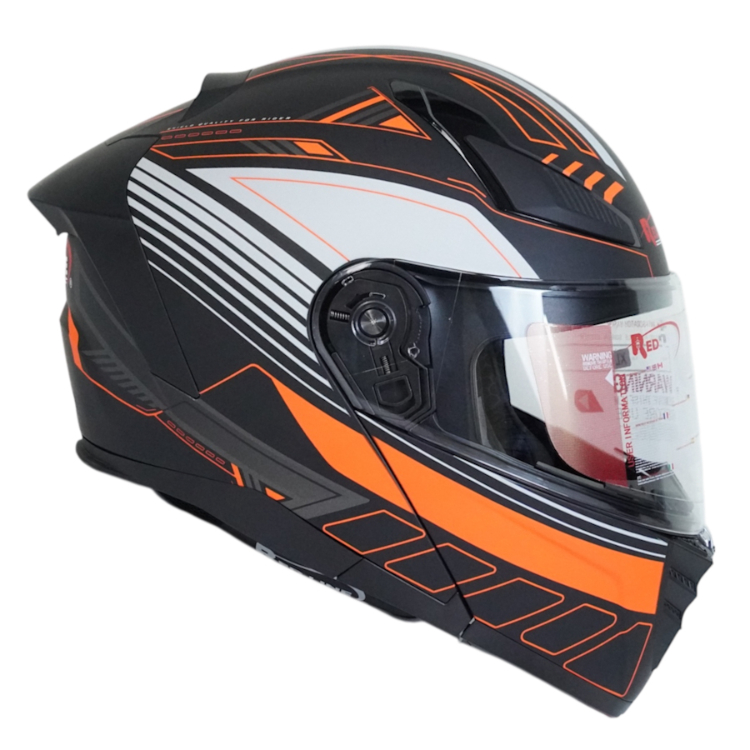 کلاه کاسکت فک متحرک رد لاین کد 960 رنگ مشکی نارنجی به همراه کاور