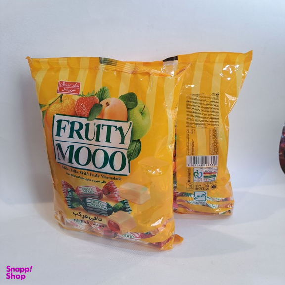 تافی شیری با مغز مارمالاد میوه ای fruity moo شیرین عسل وزن 400 گرم