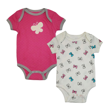 بادی آستین کوتاه نوزادی کد 6235 رنگ سرخابی مجموعه 2 عددی