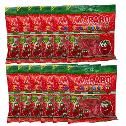 پاستیل لقمه ای نواری با طعم توت فرنگی مارابو وزن 50 گرم بسته 24 عددی