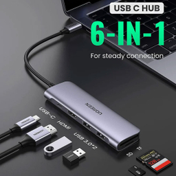 هاب 2 پورت Type C به USB 3.0 با یک پورت HDMI و درگاه کارت حافظه یوگرین (Ugreen) مدل CM195