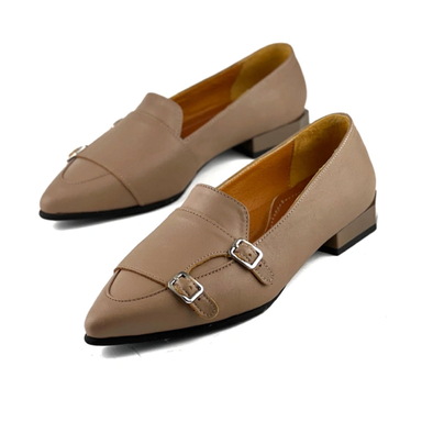 کفش روزمره زنانه چرم کاکتوس ws1038 مدل رنگ نسکافه ای