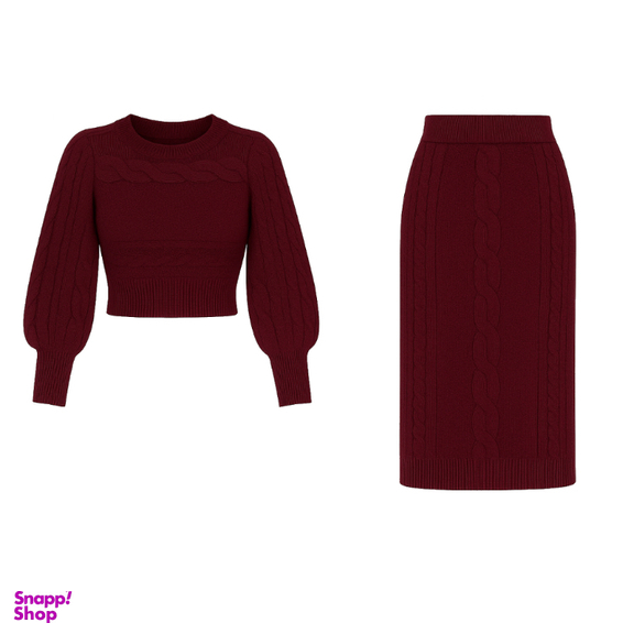 ست پلیور و دامن بافت زنانه مدل پیچک