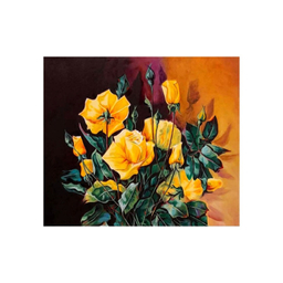 تابلو نقاشی رنگ روغن طرح گل رز زرد