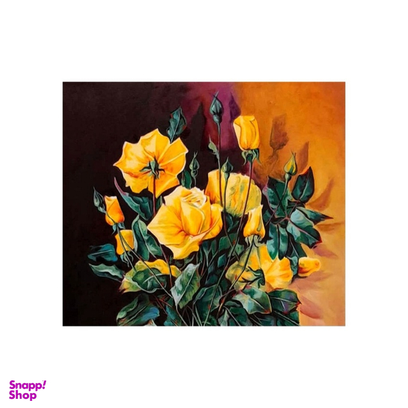 تابلو نقاشی رنگ روغن طرح گل رز زرد