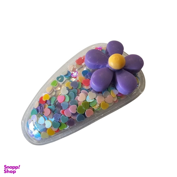 گیره مو دخترانه مدل آکواریومی طرح گل بنفش کد 021
