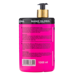 ماسک مو نانو گلوبال مناسب موهای فر و مجعد صورتی حجم 1000 میلی‌ لیتر