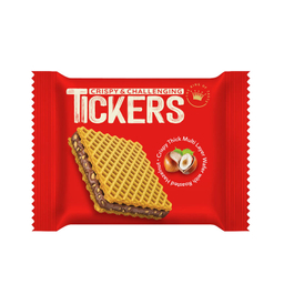 ویفر کرم دار کاکائویی فندقی با تکه های فندق تیکرز وزن 22 گرم