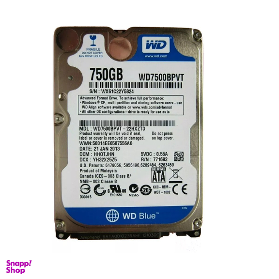 هارد دیسک اینترنال لپ تاپ وسترن دیجیتال بلو مدل WD7500BPVT