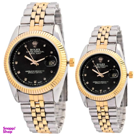 ست ساعت مچی عقربه ای زنانه و مردانه طرح رولکس مدل دیت جاست کد SR/GD/BK