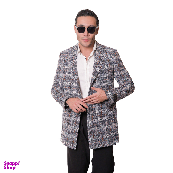 پالتو مردانه مدل چهارخانه کشمیر رنگ عسلی