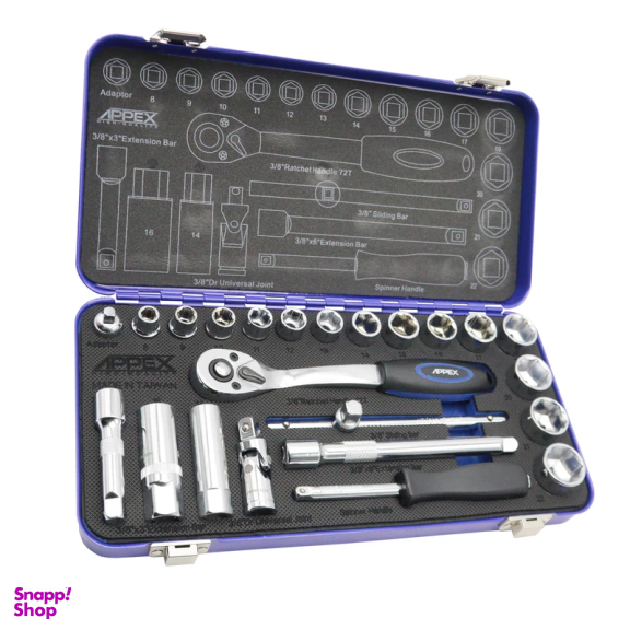 آچار بکس اپکس مدل YP-3/8DRIVE-APX-1524 مجموعه 24 عددی