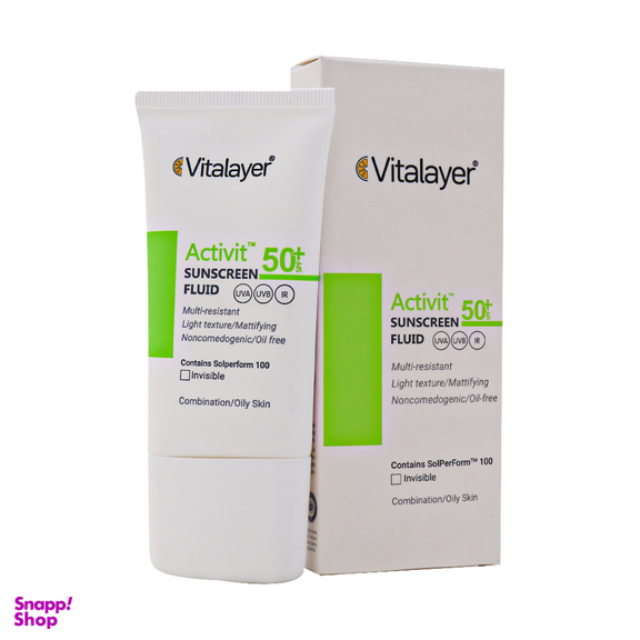 فلوئید ضد آفتاب بی رنگ ویتالیر مدل Active با +SPF50 حجم 50 میلی لیتر