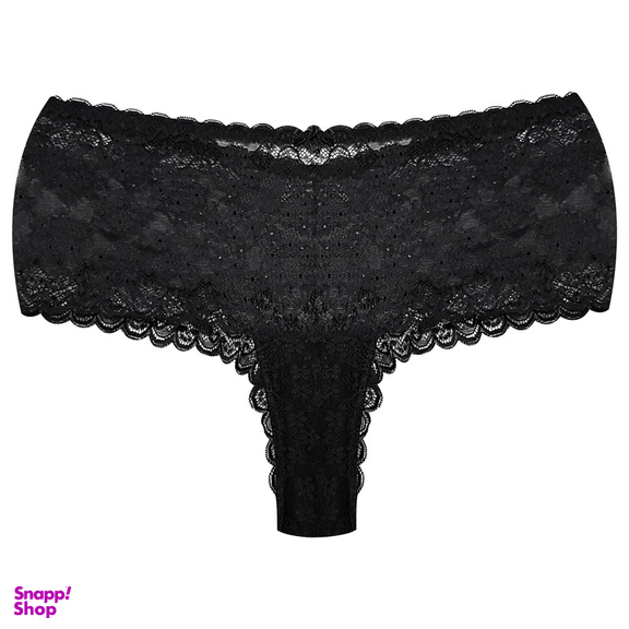 ست شورت و سوتین زنانه شاندرمن مدل فنردار گیپور گلدار کد 5080-2464-04 رنگ مشکی