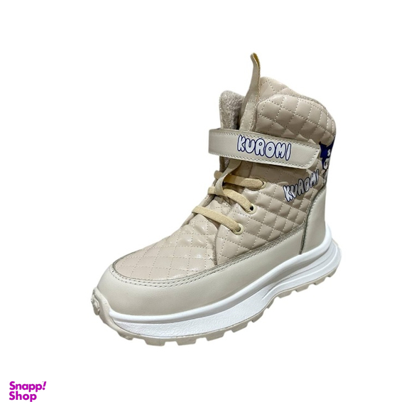 بوت دخترانه مدل کاپشنی طرح کرومی رنگ کرم